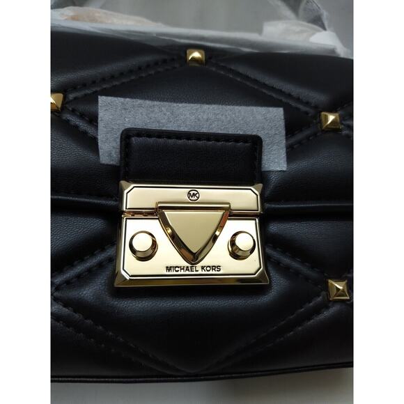Michael Kors Serena Quilted Pushlock Satchel Crossbody Bag in Black - NWT $498 - Picture 4 of 12